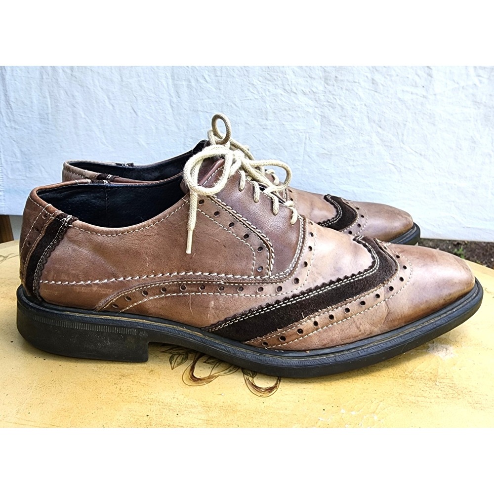 Robert Wayne US 10.5 Brown Leather & Suede Brogue Wingtip Oxford Dress Shoes